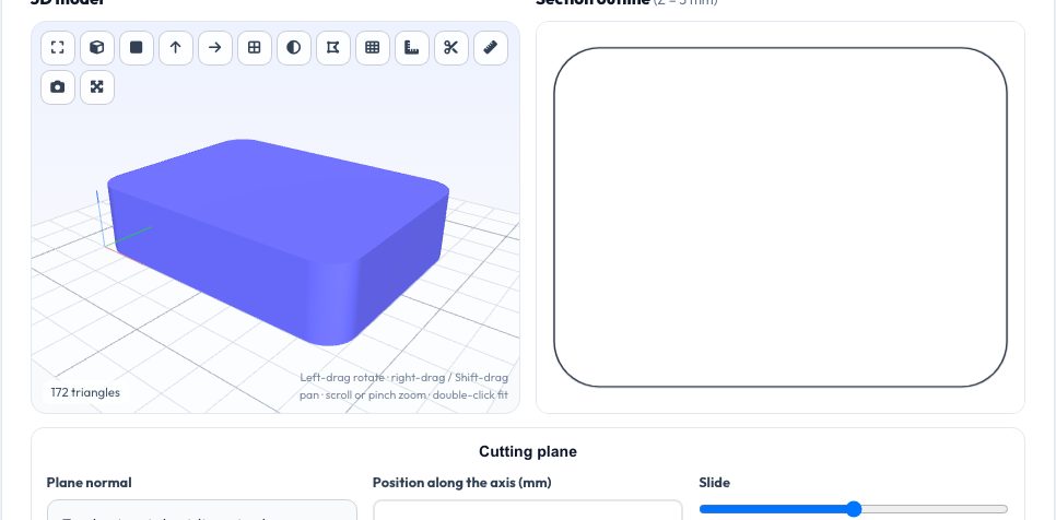 Screenshot of the free STL Cross-Section to DXF / SVG Outline (Slice at Any Height) tool on AZRS QuickFix
